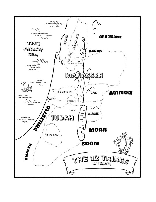 12 Tribes Of Israel Map Coloring Page Sketch Coloring Page